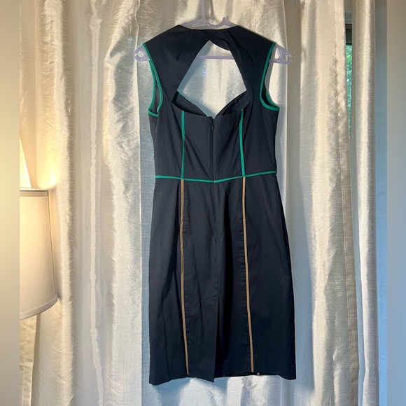 Navy open back fitted dress with aqua and tan trim; Jessica Simpson size 6 - Picture 3 of 7